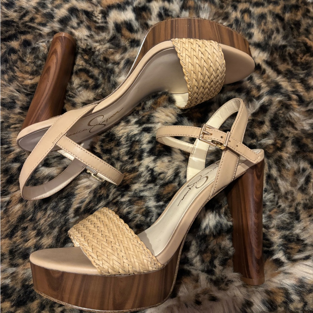 Jessica Simpson Beige Woven Strap Heels